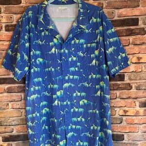 Columbia PFG Fishing Shirt Button Down Short Sleeve Blue Yellow Fish size XL